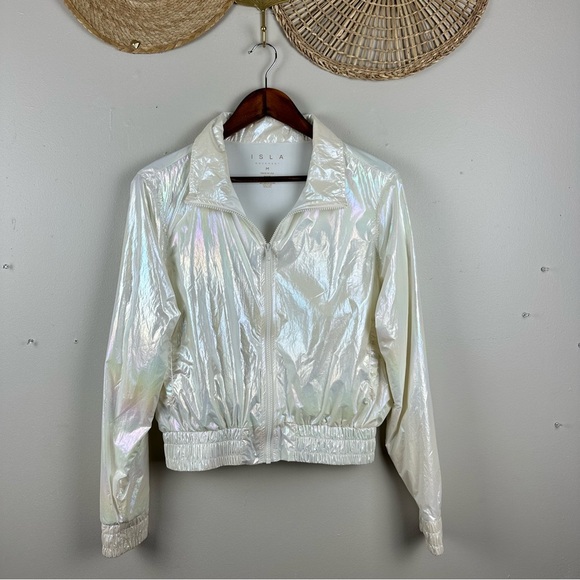 ISLA Movement Jackets & Blazers - ISLA Movement Iridescent Cream White Women Long Sleeve Zipper Active Jacket